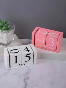 1pc Minimalist Pink & White Wooden Calendar, Desktop Decorative Crafts High-End Home Decoration Back To School,Back To School,School Supplies - 1pc/pink - View 6