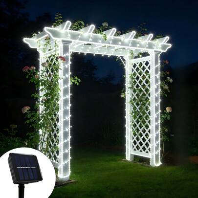 Luces solares LED en tubo, resistentes al agua IPX4, luces solares flexibles con cable para piscina, patio, jardín y decoración exterior, 8 modos de iluminación, sensor de luz automático, diseño DIY