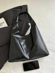 Bolso de hombro de mujer de gran capacidad y unicolor vintage, bolso cruzado multifuncional, bolso de mano, bolso cruzado de gran capacidad, bolso de trabajo casual (el color y la imagen pue - Negro 5 - Ver 7
