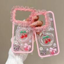 新款奢华蕾丝珍珠蝴蝶结樱花爱心花手机壳，兼容 17 Pro Max、17 Pro、16 Pro Max、15 Pro、17 Air、14 Plus、13 Pro，防震保护套 - 粉色 - 查看 2