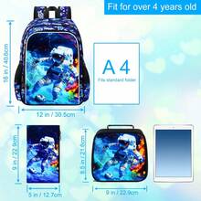 Bộ 3 món cặp sách phi hành gia cho bé trai, bộ cặp sách đi học kèm hộp cơm, ba lô sành điệu cho trẻ tiểu học, mẫu giáo và trẻ nhỏ - Phi hành gia bóng đá - Ba lô 16UV - Xem 4