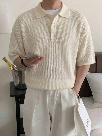 男士纯色针织短袖Polo衫，休闲百搭，春夏款