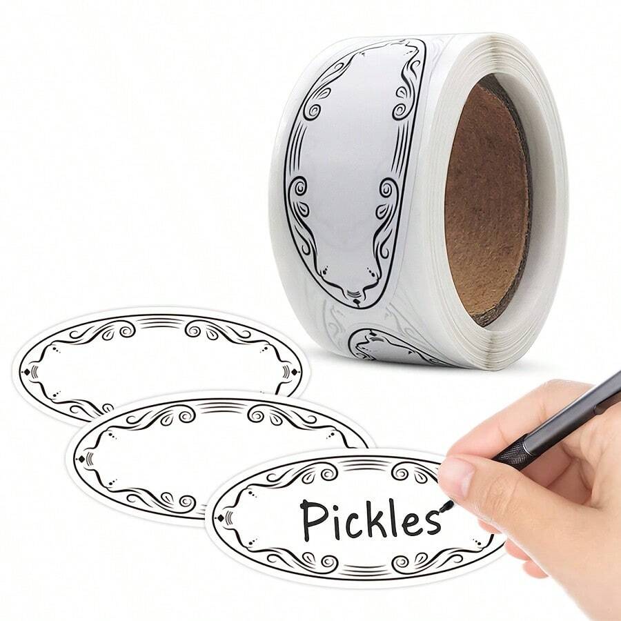1 rollo de etiquetas ovaladas blancas para escribir, pegatinas de clasificación para tarros de alimentos, en stock - A - Ver 1