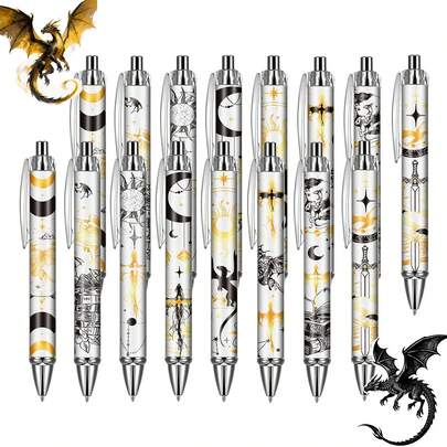 2/4/8/16pcs Retractable Dragon Shaped Ballpoint Pen Set, Featuring Sun, Moon, Stars, Tarot Card And Western Mythology Elements, Personalized Pen Set, Suitable For Eid, Couples, Friends Birthday, Teachers, Students Office & School Supplies