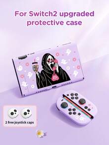 骷髅头、心形、雏菊图案保护壳，兼容Switch NS/Switch OLED/Lite，适用于新款Switch2（2025）/Switch主机配件保护壳，包含骷髅头摇杆帽，便携旅行，保护您的主机，Switch玩家的最佳礼物 - 彩色 - 查看 12