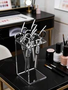 Acrylic Scissors Organizer With 5 Slots, Hairdresser Tool Holder For Combs & Clips, Clear Desktop Storage Rack - Clear - View 3
