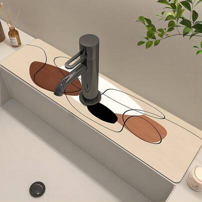 1pc, Retro Line Style Faucet Absorbent Pad-Diatomite, Suitable For Kitchen And Bathroom Sink Countertops, Moisture-Proof Kitchen Gadgets.