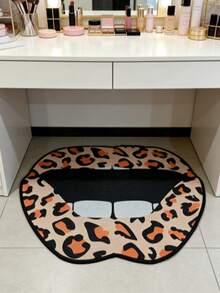 1pc Novelty Leopard Print Lip Crystal Velvet Decorative Carpet, Suitable For Living Room, Bedroom, Entryway, Kitchen, Bathroom, Study - Multicolor - View 2