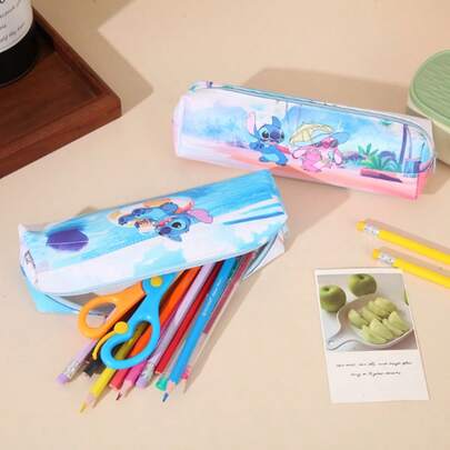 1pc Cartoon Stitch Pencil Case, Double-Sided Full Print PU Leather Large Capacity Student Stationery Storage Bag, Cute Cartoon Stitch Print PU Leather Large Capacity Pencil Case, Stationery Storage Bag, Pencil Case, Stitch Print Pencil Case, Stationery Box, Pencil Box For Middle/Primary School Students, Suitable For New Year's Day, Labor Day, National Day, Valentine's Day, Ramadan, International Mother Language Day, St. Patrick's Day, Gaeaf Night, Nowruz, Eid Al-Fitr, Ramadan, Easter