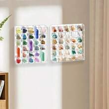 Vitrina de acrílico de roca caja de colección de acrílico transparente con parte trasera espejada caja de almacenamiento de piedras ajustables para vidrio mineral organizador con puerta magnética - Transparente - Ver 6