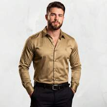 Men's Satin Shirt Premium Fabric Simple Regular Fit Button - Krem - View 10
