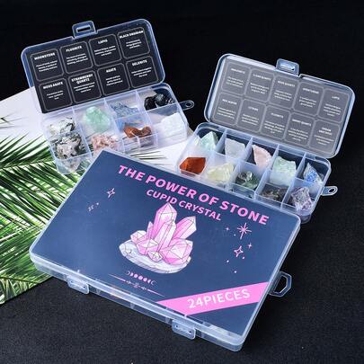 一盒天然水晶原石标本饰品，矿物水晶疗愈水晶冥想石节日礼物