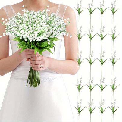 12 bông hoa linh lan nhân tạo cao 13,77 inch, với cụm hoa màu trắng hình chuông, thích hợp để trang trí nhà cửa mùa xuân/hè, trang trí đám cưới và nhiều dịp khác.