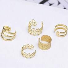 5 Peças Conjunto de Brincos Ear Cuff de Liga de Aço Inoxidável, Brincos de Cartilagem Falsa, Clipes de Orelha Ajustáveis Sem Piercing, Adequados para Férias, Uso Diário, Festa, Presente - Dourado - Visão 5