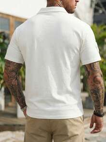 Men's Short Sleeve Polo Shirt With 3D Floral Embroidery Patch, Minimalist Design, Showcasing Y2K Streetwear , Multi-Color Daisy Pattern, Soft Fabric, Suitable For Summer Casual Parties - White - View 2