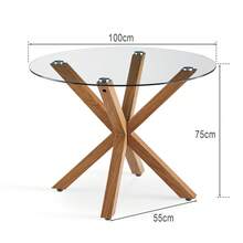 CLIPOP Round Game Table 100cm With Tempered Glass Top And Wooden Pattern Legs Table For Home Living Room, Game Room Corner - Brown - View 2