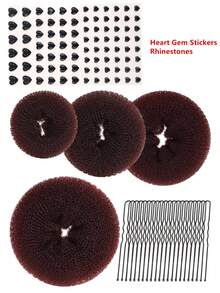 4pcs Hair Bun Shaper Set With Extra-Large, Large, Medium, Small Donut Hair Bun Maker, 20pcs Large Bobby Pins, Cream Color And 84pcs Heart Gem Stickers Rhinestones For Crafts - Multicolor - View 21