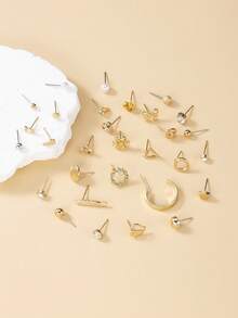 30对雪花、蝴蝶、花朵和贝壳几何组合耳环，适合女性日常、休闲、派对佩戴，时尚耳环 - 金黃色 - 查看 2