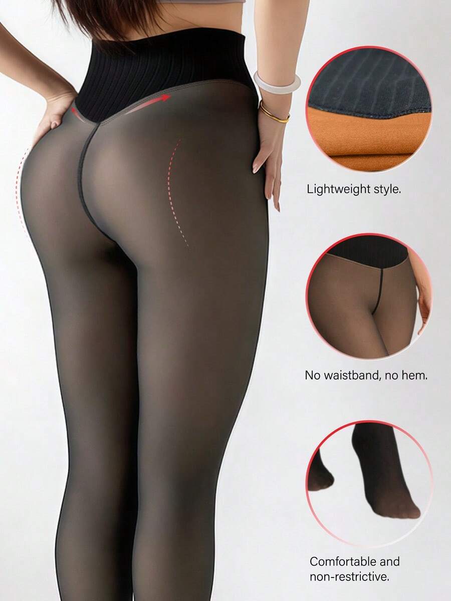 1 Pair Women's Seamless High Waist Leggings, Unrestricted Design, Transparent & Soft Leg Shaping, Suitable For Spring/Summer Casual & Homewear - Multicolor - View 1