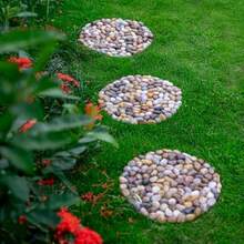 6 PCS River Rock Stepping Stones Outdoor 12 Inch Diameter Round Pavers Pebbles Polished Gravel For Garden Walkway - 12 圓度 - 查看 8
