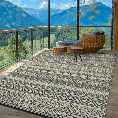 Hodeffior 4 Sizes Outdoor Rug Waterproof Plastic Straw Mat, UV Resistant Reversible Foldable Outdoor Carpet, Lightweight Portable Outdoor Area Rug For Patio, Garden, Balcony, Camping