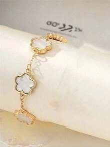 2件套经典黑白五叶草花朵男士手链，寓意吉祥时尚，日常佩戴饰品 - 彩色 - 查看 7