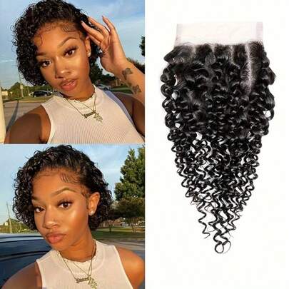 Curly Wave 4x4 Lace Frontal Closure 100% Human Hair Transparent Lace Frontal Pre-Plucked With Baby Hair 150% Density Natural Color (20.32-60.96 Cm, Curly Wave)
