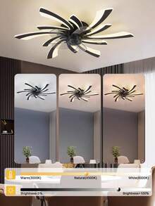 Low Profile Ceiling Fan With Lights, Flower Shaped LED Ceiling Fan, Quiet Bladeless Fan Light For Bedroom, Kids Room, Dining Room - Multicolor - View 8