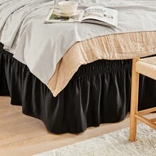 VOLTITO 1pc Elastic Bed Ruffle - Easy Wrap Around Ruffle - Microfiber Bed Skirt With Adjustable Elastic Belt 15 Inch Tailored Drop - Hotel Quality Bedskirt, Fade Resistant (T/F/Q/K) - Black - View 14