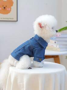 PETCIRCLE 1件宠物衣服 狗狗外套 小型犬套装 防污耐用 四脚外套 - 纯藏蓝色 - 藍色 - 查看 4