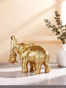 Estatua de elefante de buen augurio - Elegante estilo dorado/plateado, escultura de resina con decoración dorada/plateada, decoración de arte moderno adecuada para estantería, sala de estar, oficina y cafetería; decoración del hogar exquisita; decoración del hogar simbólica para mejorar el ambiente interior. Regalo de vacaciones - Multicolor 3 - Ver 9