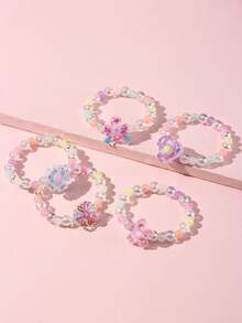 5pcs/Set Cute Flower Charm Colorful Glow-In-The-Dark Beaded Bracelet Set, Suitable For Holiday Party, School, Birthday Gift For Girls, Random Color - Multicolor - View 5
