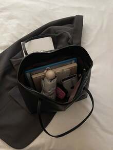 新款秋冬大容量手提包，时尚简约百搭腋下包，高端通勤单肩托特包 - 黑色 - 查看 4