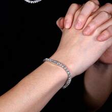 MDFUN Brazalete de tenis con baño de oro blanco de 18K y circonita cúbica, brazalete de eslabones redondos de 4mm CZ, joyería unisex con cierre de resorte - Blanco - Ver 6