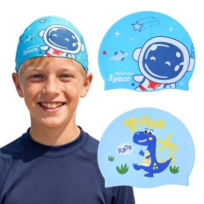 2 件装男童泳帽，硅胶泳帽，美人鱼泳帽，防水泳帽，保持头发干爽，长短发皆宜的趣味泳帽