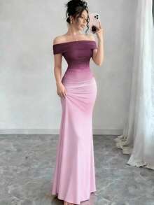 Vestido ajustado de mujer con hombros descubiertos y efecto degradado - Rosa - Ver 2