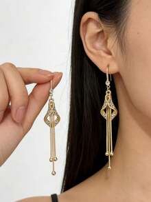 Hoa tai tua rua dài hình kim cương thời trang Hàn Quốc thanh lịch dành cho phụ nữ, hoa tai sang trọng nhẹ đính đá toàn bộ đa năng giúp làm thon gọn khuôn mặt - Vàng - Xem 6