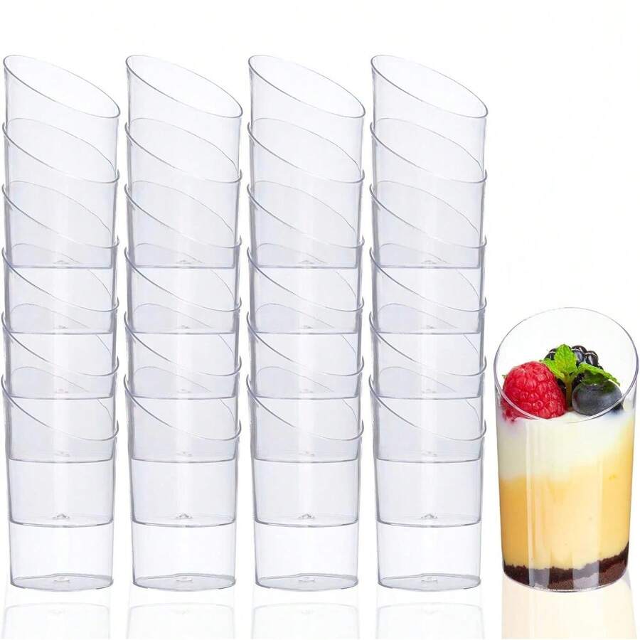 40/20/10pcs Set Transparent Angled Cup, Transparent Pudding Cup, Jelly Cup, Ice Cream Cup, Dessert Cup, Mini Appetizer Cup, Suitable For Party, Wedding, Catering, Ice Cream, Pudding And Food Container, Kitchen Supplies - Transparent - View 1