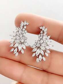 1 Pair Sparkling Women's Cubic Zirconia Stud Earrings Gorgeous Female Bridal Wedding Party Fashion Ear Piercing Accessories Jewelry - 白色 - 查看 8