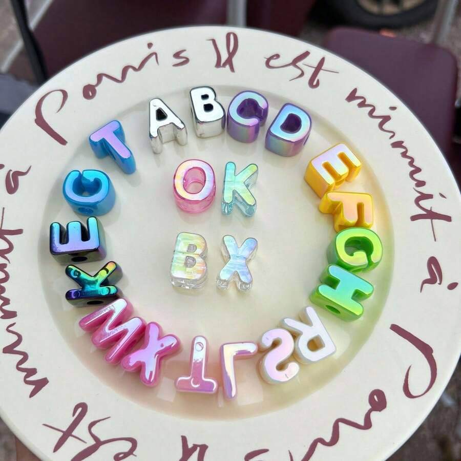 6/12pcs Acrylic Colorful Shell Large Hole Letter Beads, Suitable For DIY Jewelry Making, Necklace, Bracelet, Earrings, Bag Chain, Keychain - Multicolor - View 1