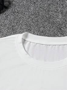 Camiseta con estampado floral elegante en acuarela + mangas cortas + cuello redondo + ropa casual de primavera y verano para mujer - Blanco - Ver 2