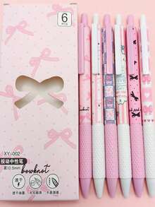 Pink Lace Bow Ballpoint Pen, Black Neutral Pen With Cute Cartoon Print, Girly Stationery - Sets - View 8