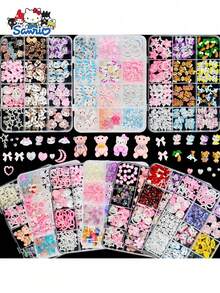 SANRIO Bộ dụng cụ làm trang sức trang trí 3D dễ thương 12 ngăn/hộp, phụ kiện trang sức tự làm cho bé gái, đồ dùng thủ công sáng tạo. - Nghệ thuật vẽ móng - Xem 10