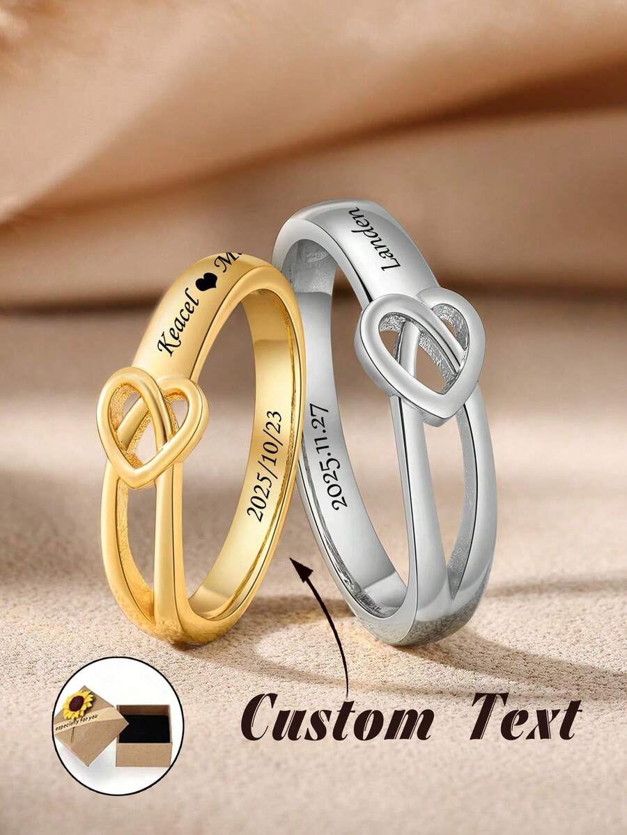 1 par de anillos de pareja personalizados, anillos con símbolo del infinito, anillos grabados, alianzas de boda, regalo del Día de San Valentín, regalo para él, anillos de oro, anillos de aniversario, anillos a juego - Multicolor - Ver 1