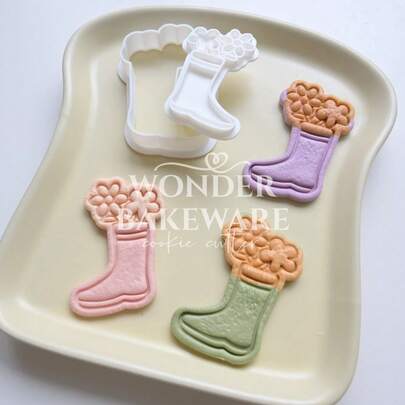 Khuôn cắt bánh quy hình ủng đi mưa, khuôn dập nổi fondant hình nhà hoa, khuôn làm bánh quy, bộ sưu tập thời tiết mùa xuân, dụng cụ trang trí bánh sinh nhật.