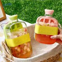 Bandeja de cubitos de hielo con tapa, Botella de agua con cubitos de hielo sin contacto con pajita, Botella de agua con hielo, Bandeja de cubitos de hielo de fácil liberación - Verde - Ver 5