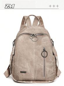 Vintage Style Minimalist Women Backpack, With Multiple Pockets And Zippers, Suitable For Daily Use, Commuting, Outdoor Activities, Can Fit Laptop, Ideal For College Students, Teenagers, Suitable For University, Business, Work, Commuting - Multicolor - View 12
