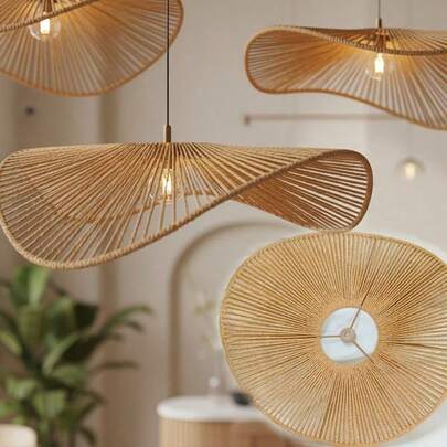 Handwoven Lamp Shade - Suitable For DIY Curved/Arched/Shaded Pendant Lighting, Applicable For Home, Traditional Chinese Retro Style, Durable Fiber Material, Christmas & New Year Decoration (Arched/Shaded)