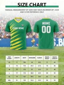 1pc Customized 2026 Soccer (Football) Team Jersey, Made Of Yellow And Green Fabric. Customized Team Uniform. Design Features Include Patterns And Letters. Player Number And Name Can Be Personalized. This Soccer Jersey Is Perfect As A Gift For Watching Matches, Father's Day, Or Wearing During Celebrations. Very Exciting! Sports - Green - View 2