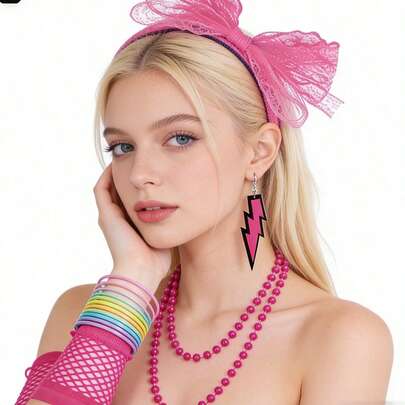 2pcs Lace Accessories Set For Women - Elegant Lace Headband + Matching Earrings, Suitable For Masquerade Ball, Festivals, Costume Parties And Theme Events, Delicate Floral Lace Design, Comfortable Fit, Vintage Style